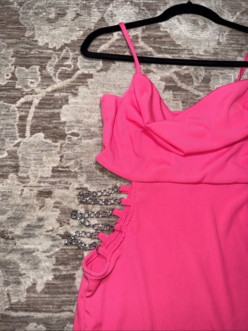Almost Famous Hot Pink Mini Dress with Silver Chain Details